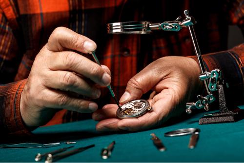 Closeup watch repair process