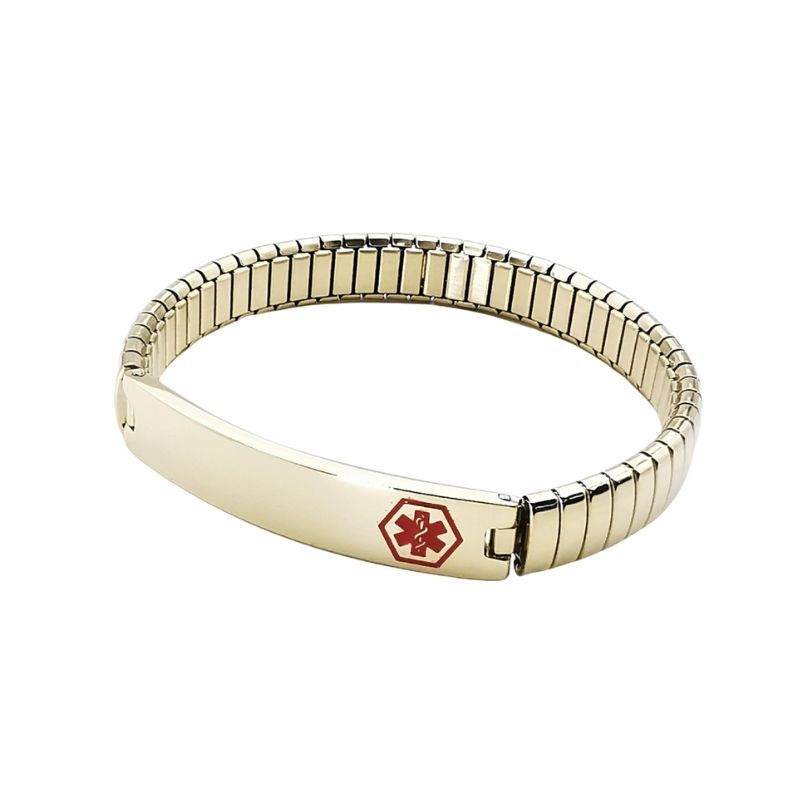 Medic ID Stainless Steel Gold Plating Slim Expansion Bracelet